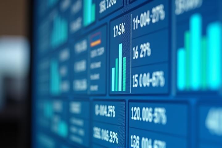 Panel de control con tarjetas de métricas financieras y barras de progreso