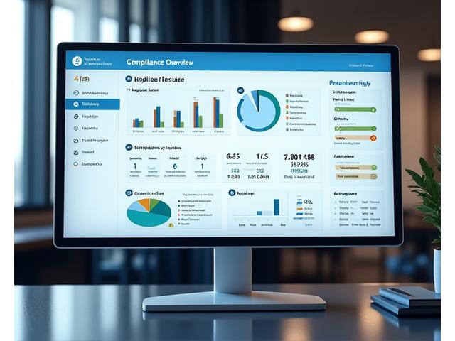 Dashboard centralizado de cumplimiento regulatorio con indicadores de estado e iconos de alerta