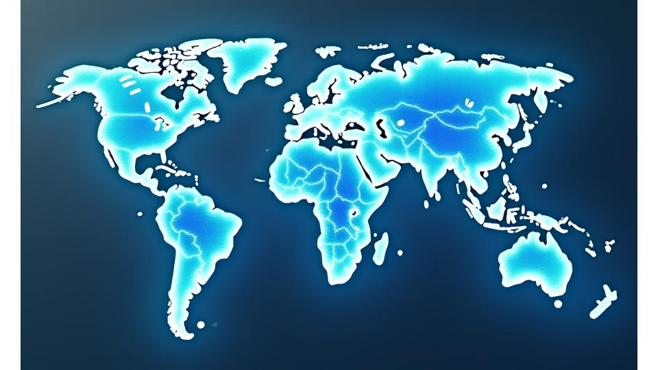 Mapa interactivo mostrando cobertura de pagos internacionales en más de 150 países, destacando rutas financieras clave entre Chile, EE.UU., Europa y Asia