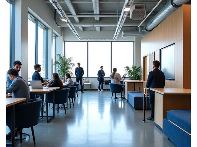 Interior moderno y luminoso de las oficinas de Rupay Cobre en Las Condes, Santiago, con espacios de colaboración abiertos y tecnología de vanguardia.